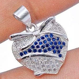 1ct Blue Sapphire & White Topaz 925 Solid Sterling Silver Heart Pendant Necklace